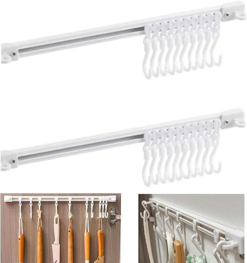 TTYGRHQ 2Pcs Multifunctional Slide Rail Hook, Adhesive Wall Hooks Rack Kitchen Rail, Space Saving Utensil Rack with 10 Hooks No Drilling Hanger for Bathroom Kitchen Bedroom Office(40cm/15.7in) - Image 1